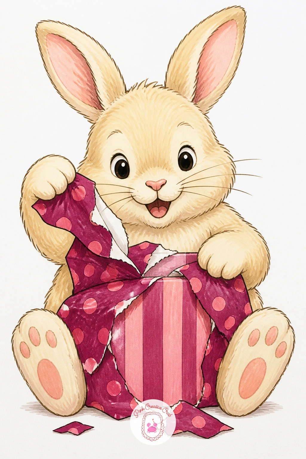 Bunny Opening A Present — Move from food to gifts with a bunny tearing paper off a box, which is a great subject for practicing hands and motion without