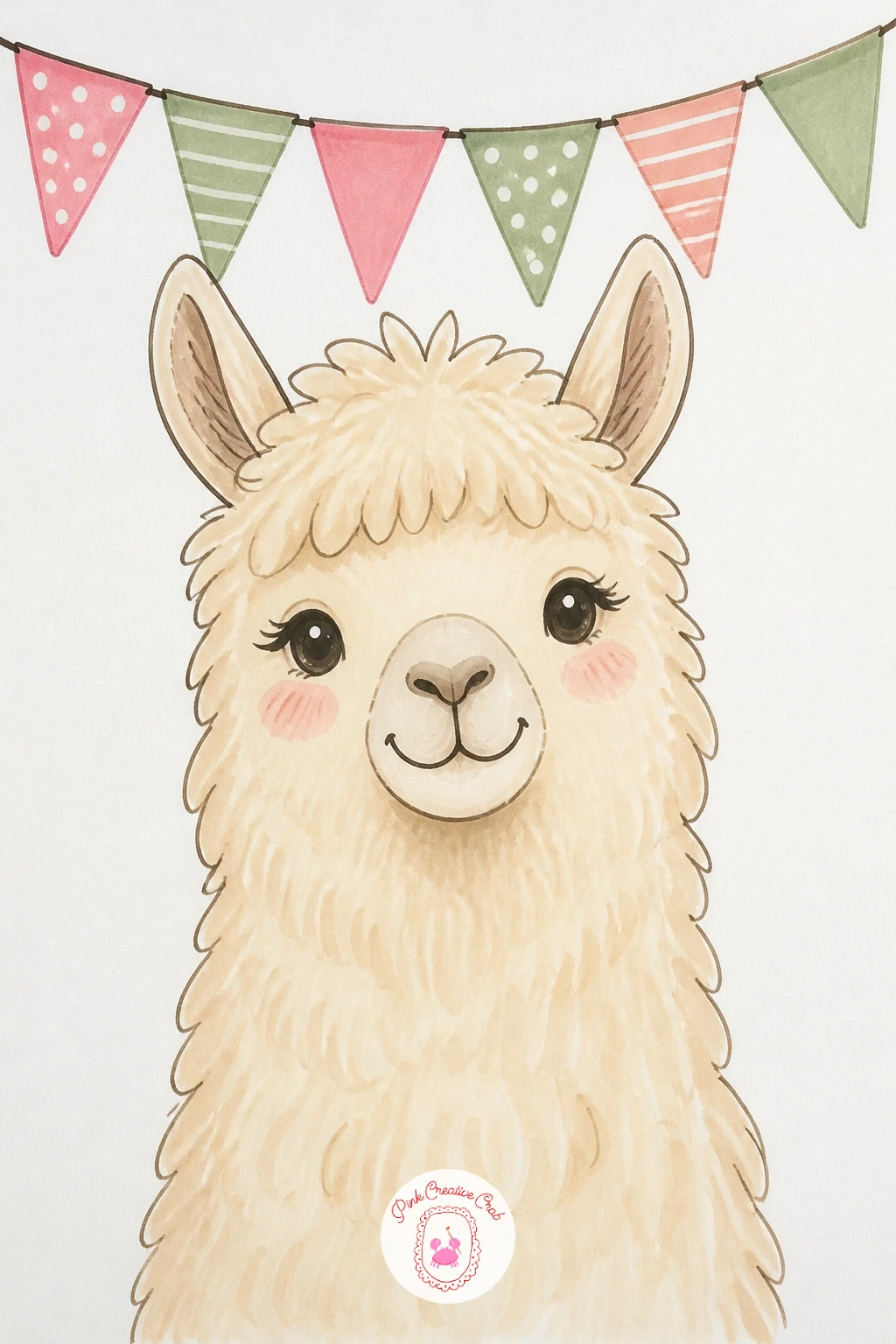 Llama With A Birthday Banner — Give the party a bit of scenery with a llama standing under a triangle-flag banner strung between two unseen points above its