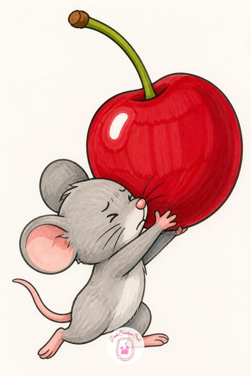 Mouse Carrying A Cherry — Scale down for a moment with a tiny mouse struggling to carry one oversized cherry, which works because of the size difference rather