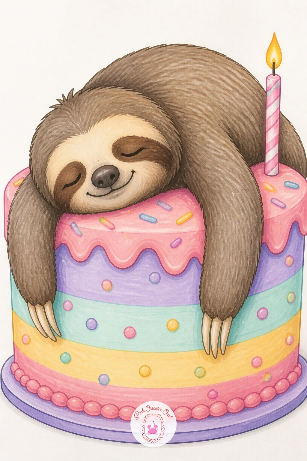 Sloth Asleep On A Birthday Cake — Keep the energy low after that busy tea party: a sloth sleeping draped over the top of a cake is all soft curves and closed