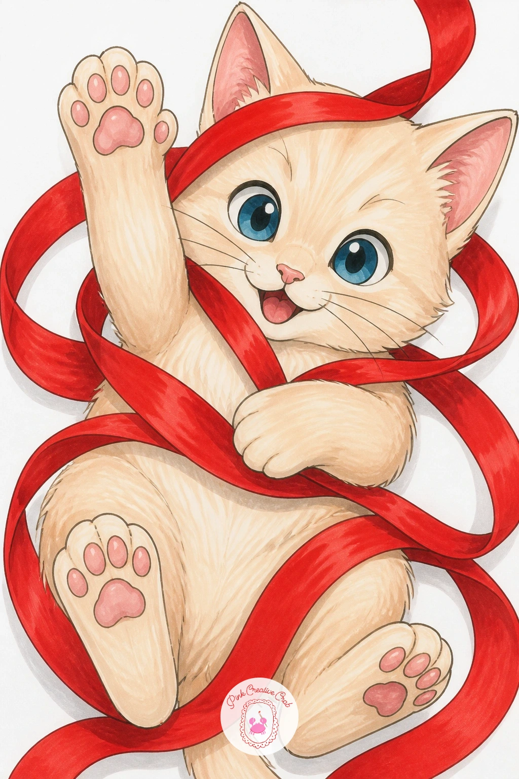 Kitten Tangled In Ribbon — Bring the chaos back with a kitten completely wound up in a loose length of ribbon, batting at the end of it. Happy birthday drawings