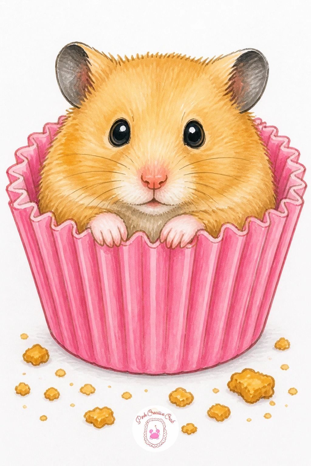 Hamster In A Cupcake Liner — Return to something small and sweet: a hamster sitting inside an empty cupcake liner as if it were a tiny bathtub or chair. Happy