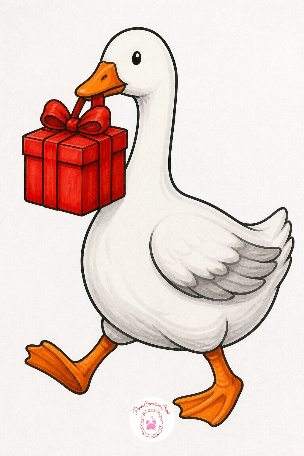 Goose Delivering A Present — Give the gift a little journey this time: a goose waddling along with a gift box held in its beak or balanced on its back. Happy