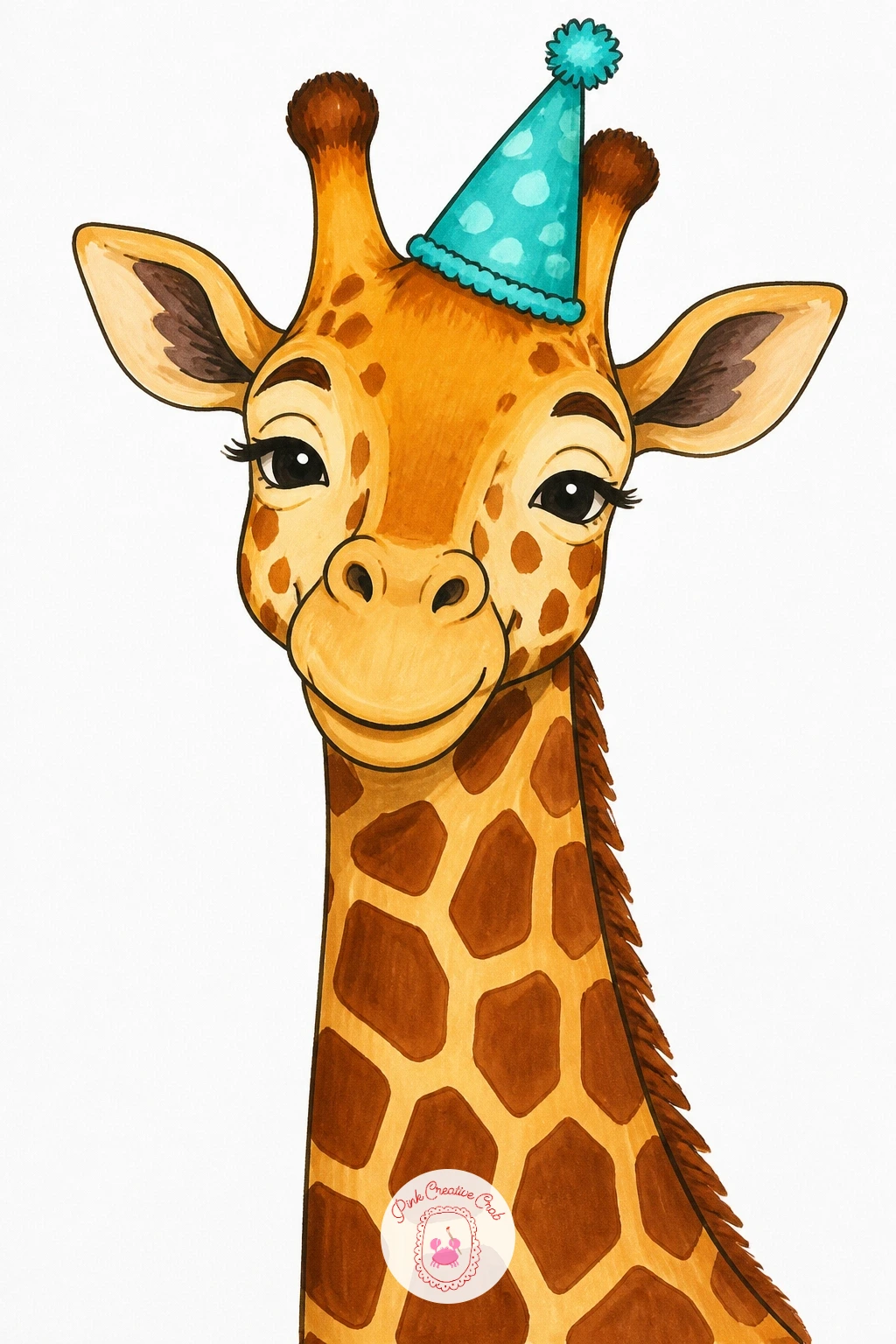 Giraffe Wearing A Party Hat — Close the set by returning to the giraffe, this time simply wearing its own party hat perched at the very top of that long neck.