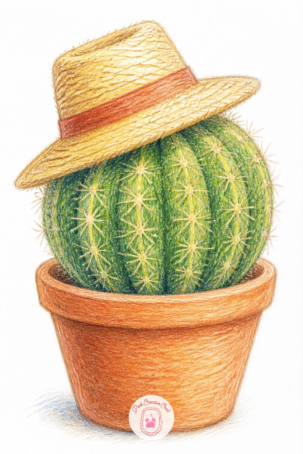 Cactus Wearing A Straw Hat — Start simple with a cactus wearing a straw hat, a round barrel shape topped with something it has no business wearing. Cactus