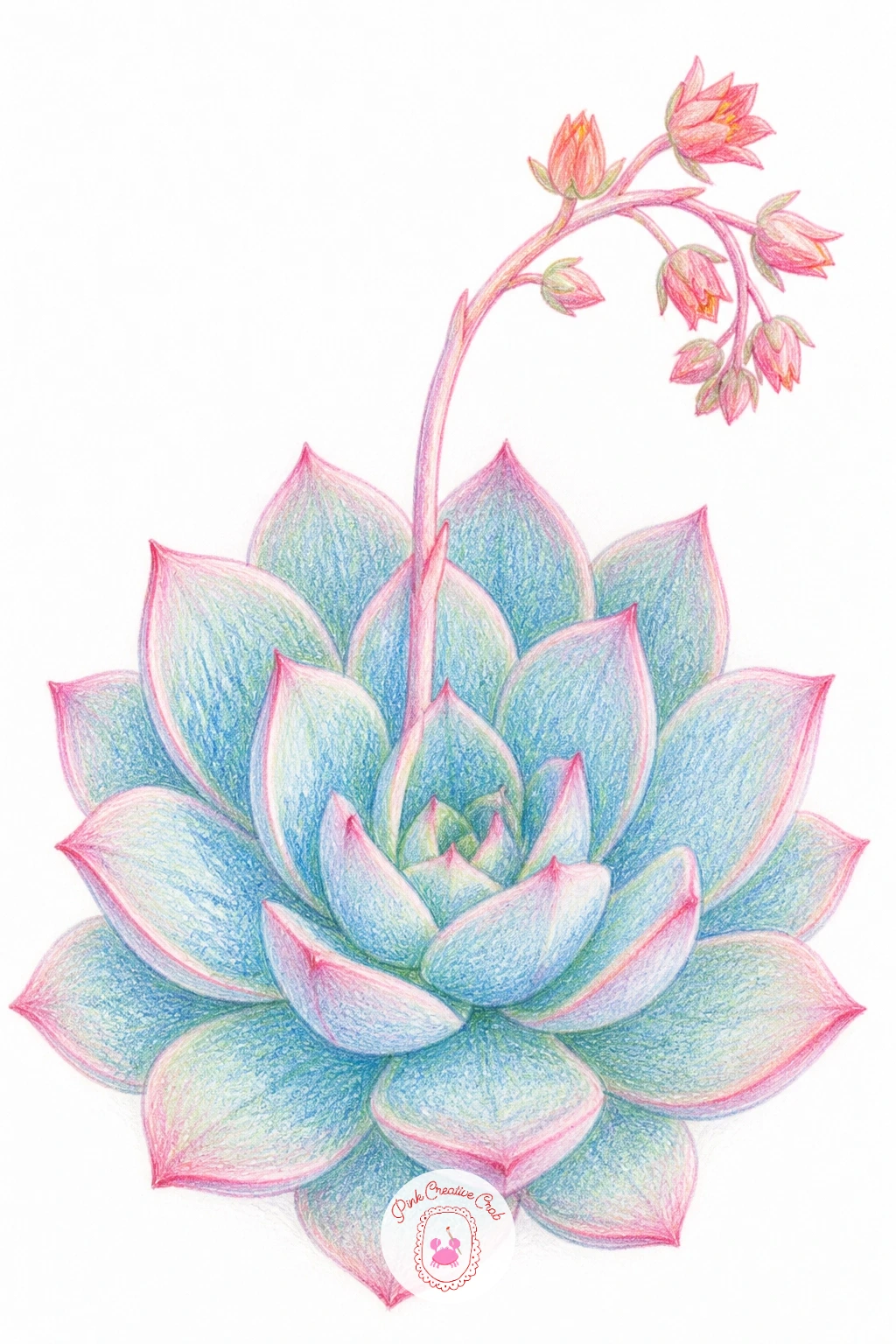 Blooming Echeveria Rosette — Return to a single plant for a blooming echeveria rosette, that perfect spiral of thick petal like leaves with a tall flower stalk