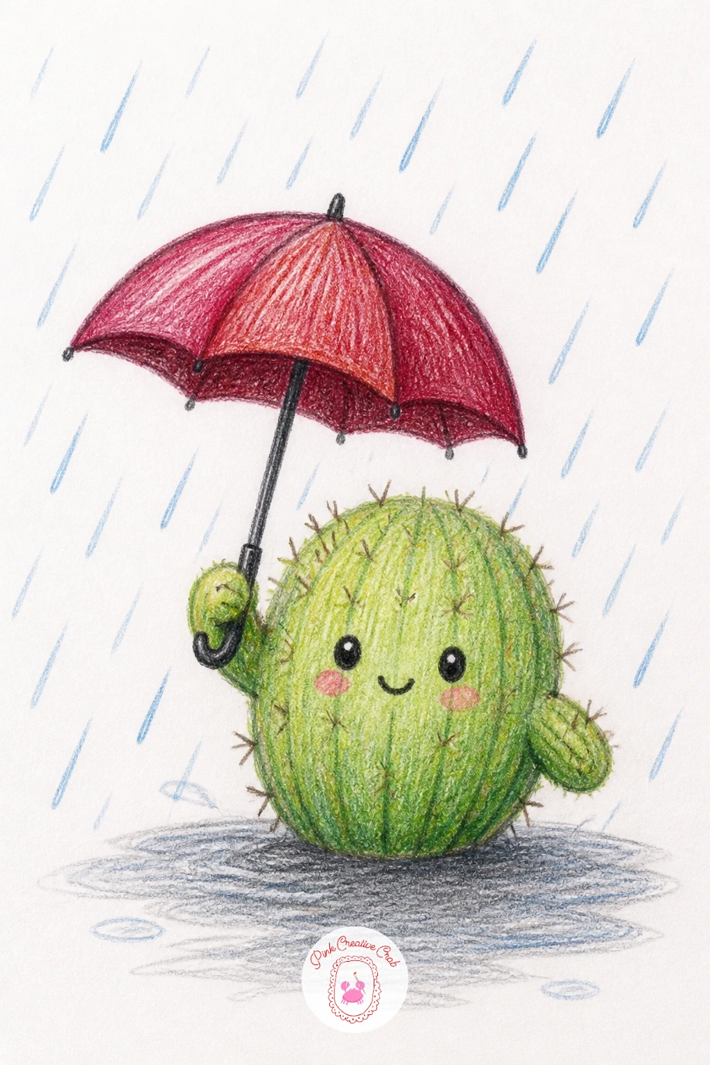 Cactus With A Tiny Umbrella In The Rain — Have some fun with the weather in a cactus with a tiny umbrella in the rain, a plant that famously hates water
