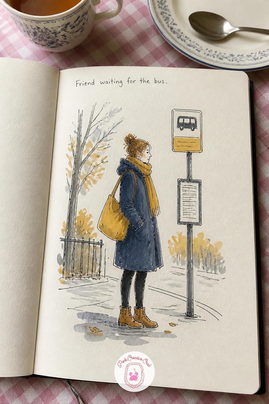 Friend Waiting For The Bus — A friend waiting for the bus is a gentle way to practice a standing figure without worrying about a full scene around her.