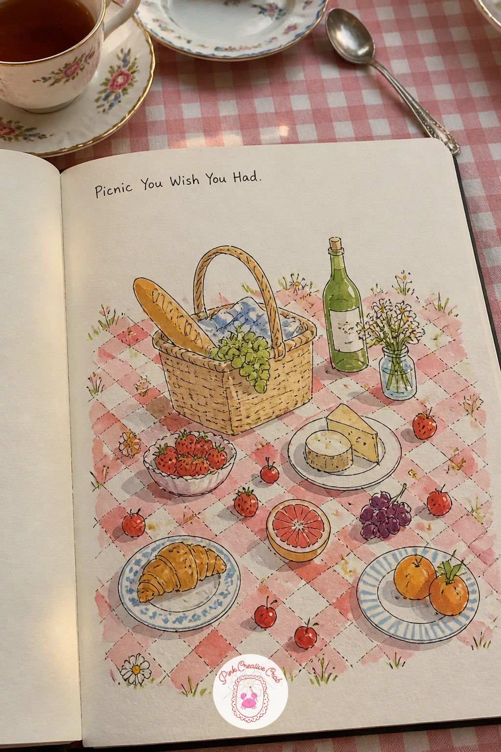 Picnic You Wish You Had — A picnic you wish you had is the perfect excuse to draw a whole spread of small food shapes on a blanket, inventing every item from