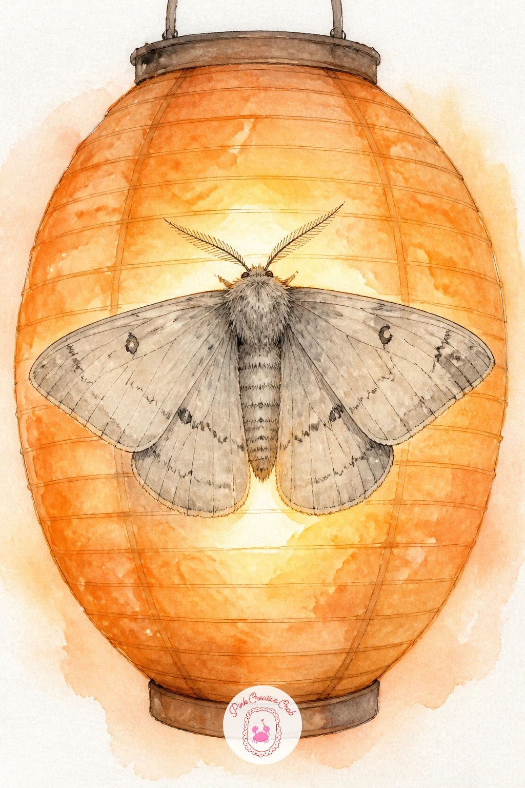 Moth on a Lit Paper Lantern — Bring in a cozy object now with a moth resting on a glowing paper lantern. Moth drawing