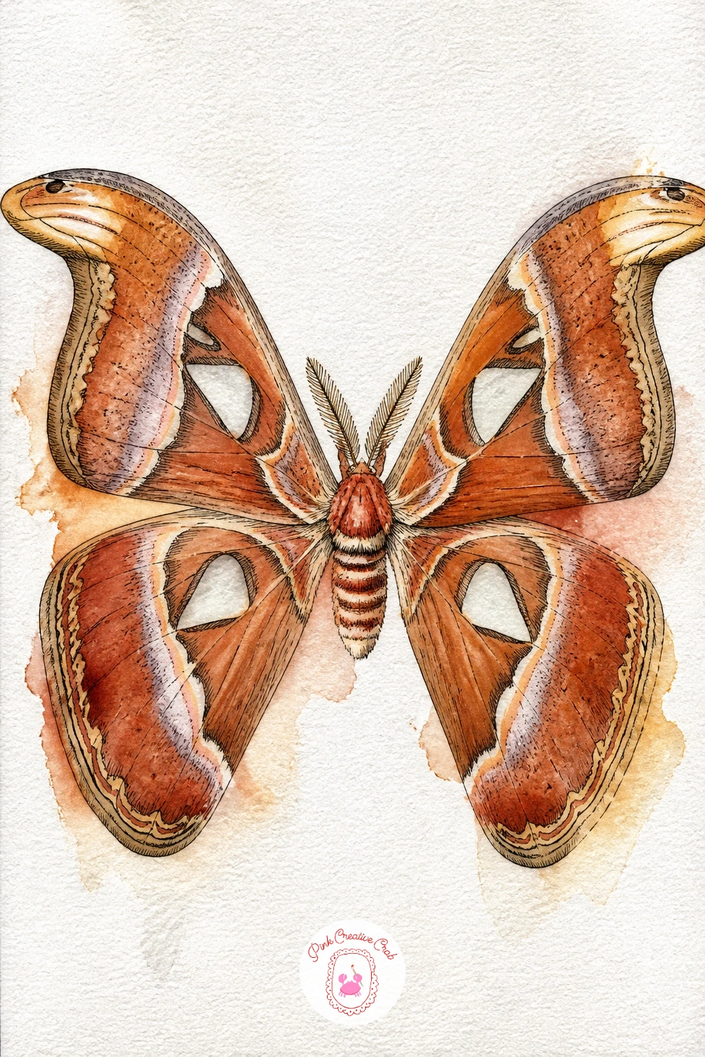 Atlas Moth With Wings Spread — The atlas moth earns a whole page to itself, since its wings are enormous and patterned like stained glass, with triangular