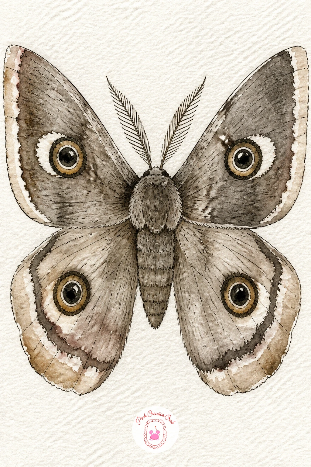 Emperor Moth With Eye Spots — The emperor moth's four bold eyespots, one on each wing, give you a great excuse to practice a bit of symmetry and pattern work.