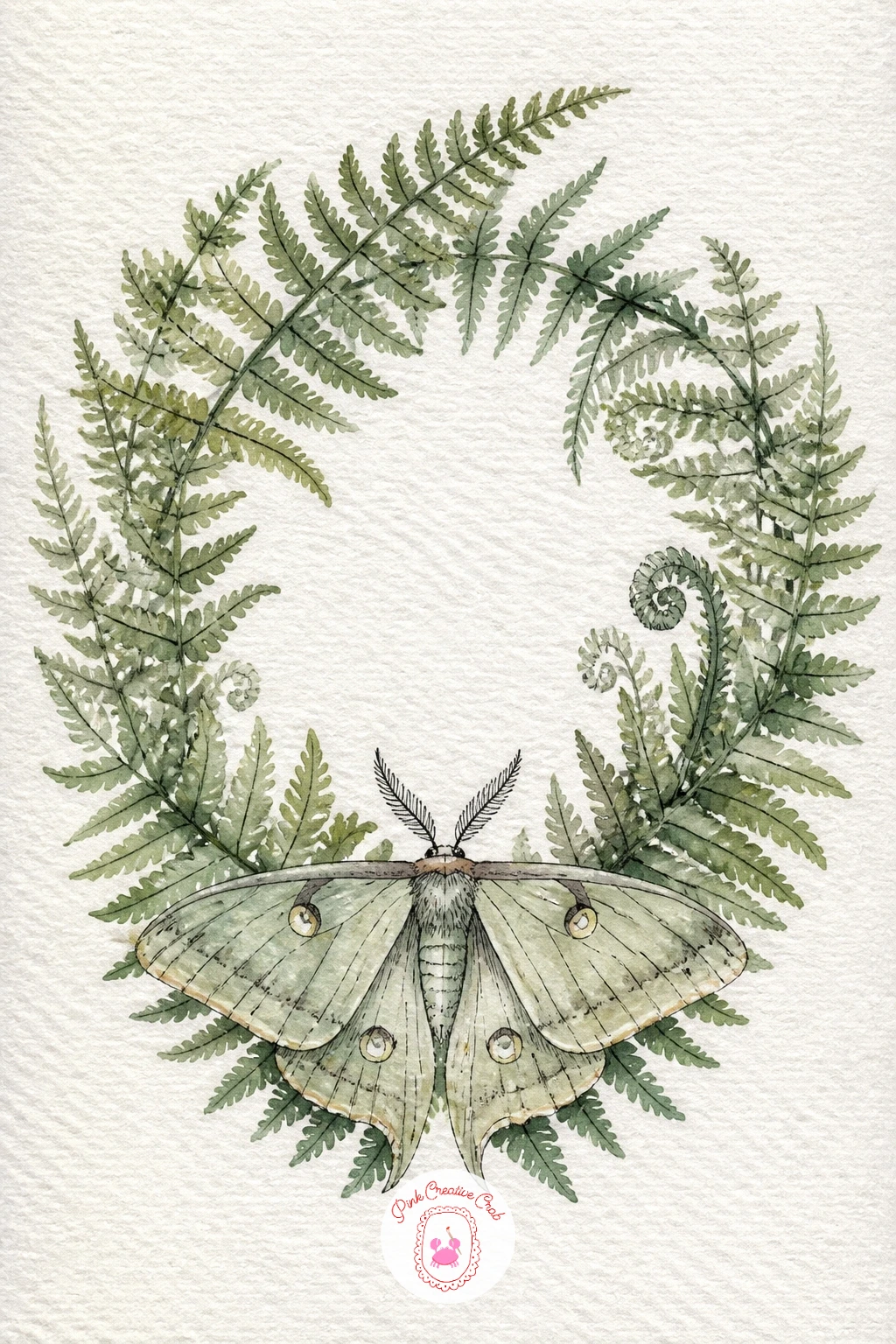 Moth Wreath of Ferns — Arrange fern fronds into a simple wreath shape with a moth resting at its base for a change from the single flower pairings earlier in