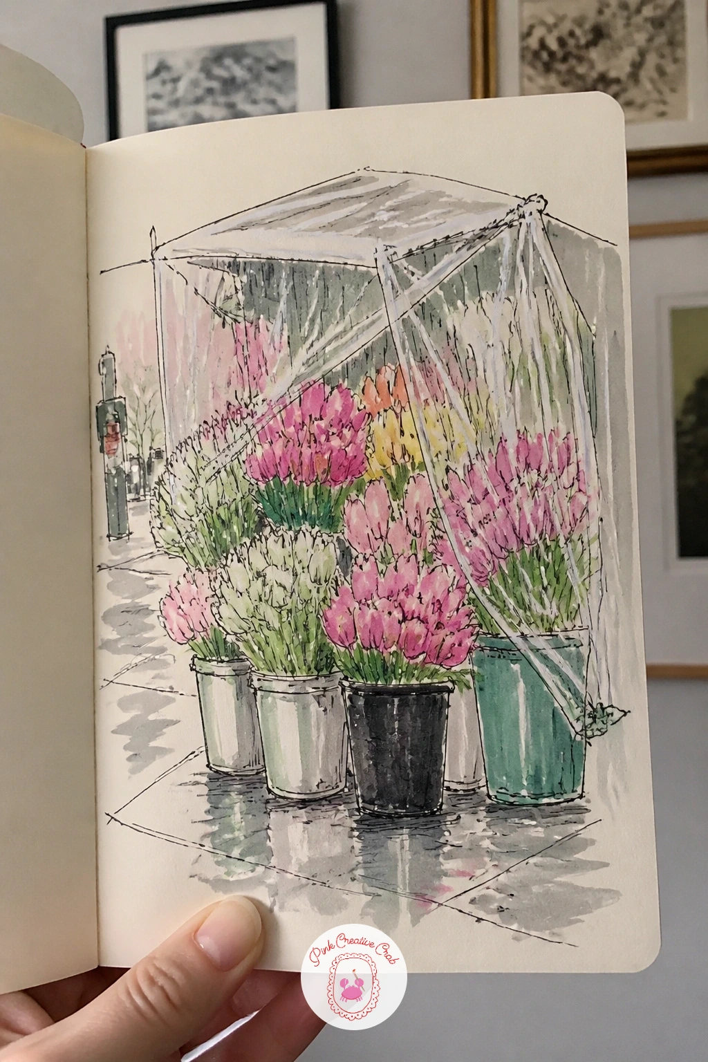 Flower Stall Covered in Plastic Sheets — Give the page some color with a flower stall covered in plastic sheets, buckets of blooms glowing through the clear