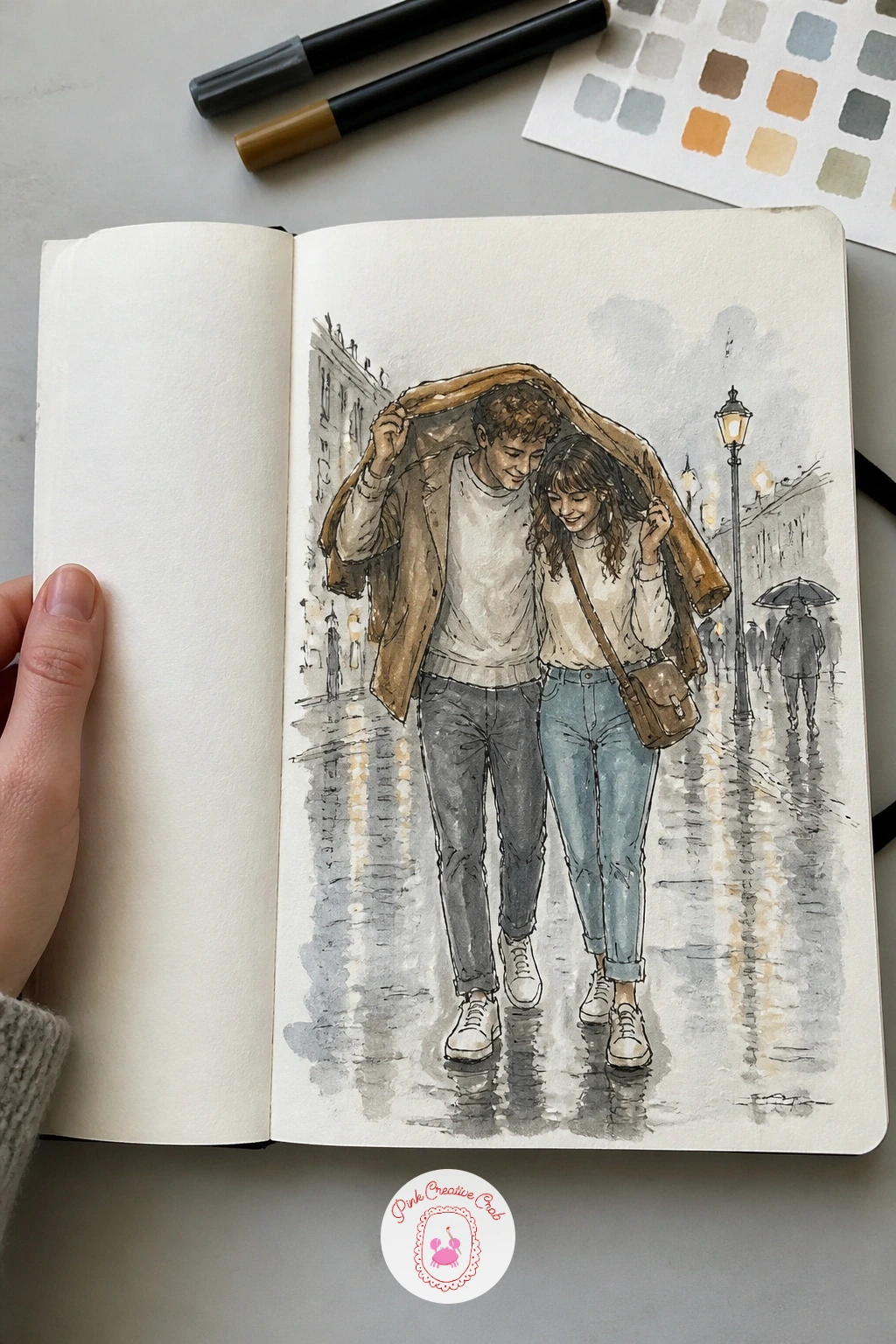 Couple Sharing One Coat — Bring the romance in with a couple sharing one coat, held over both their heads against the rain as they walk close together. What to