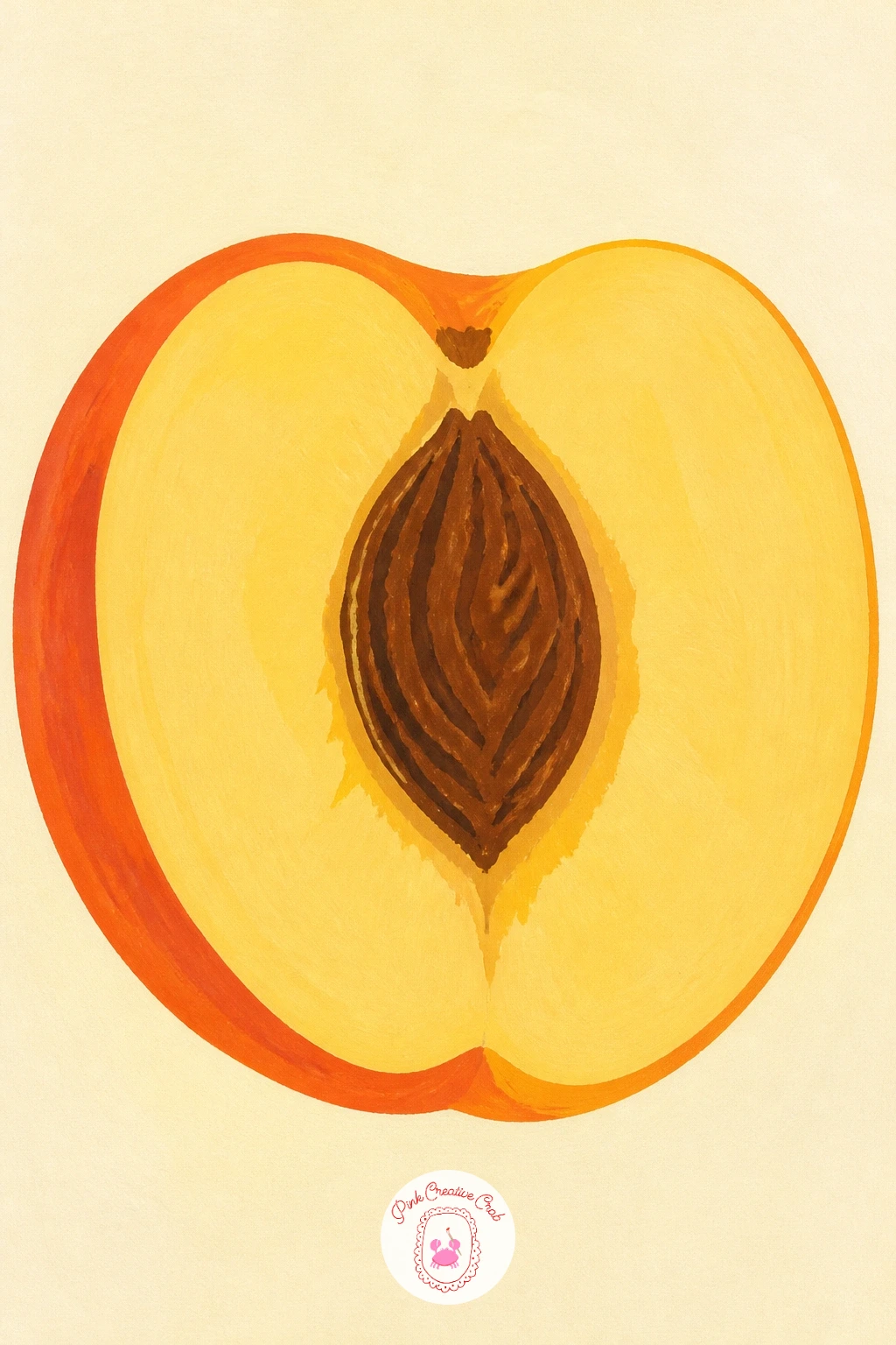 Peach Cut in Half With the Pit — Move from the whole bowl to a single peach cut in half with the pit sitting in view, a close look at the fruit's inside. Peach