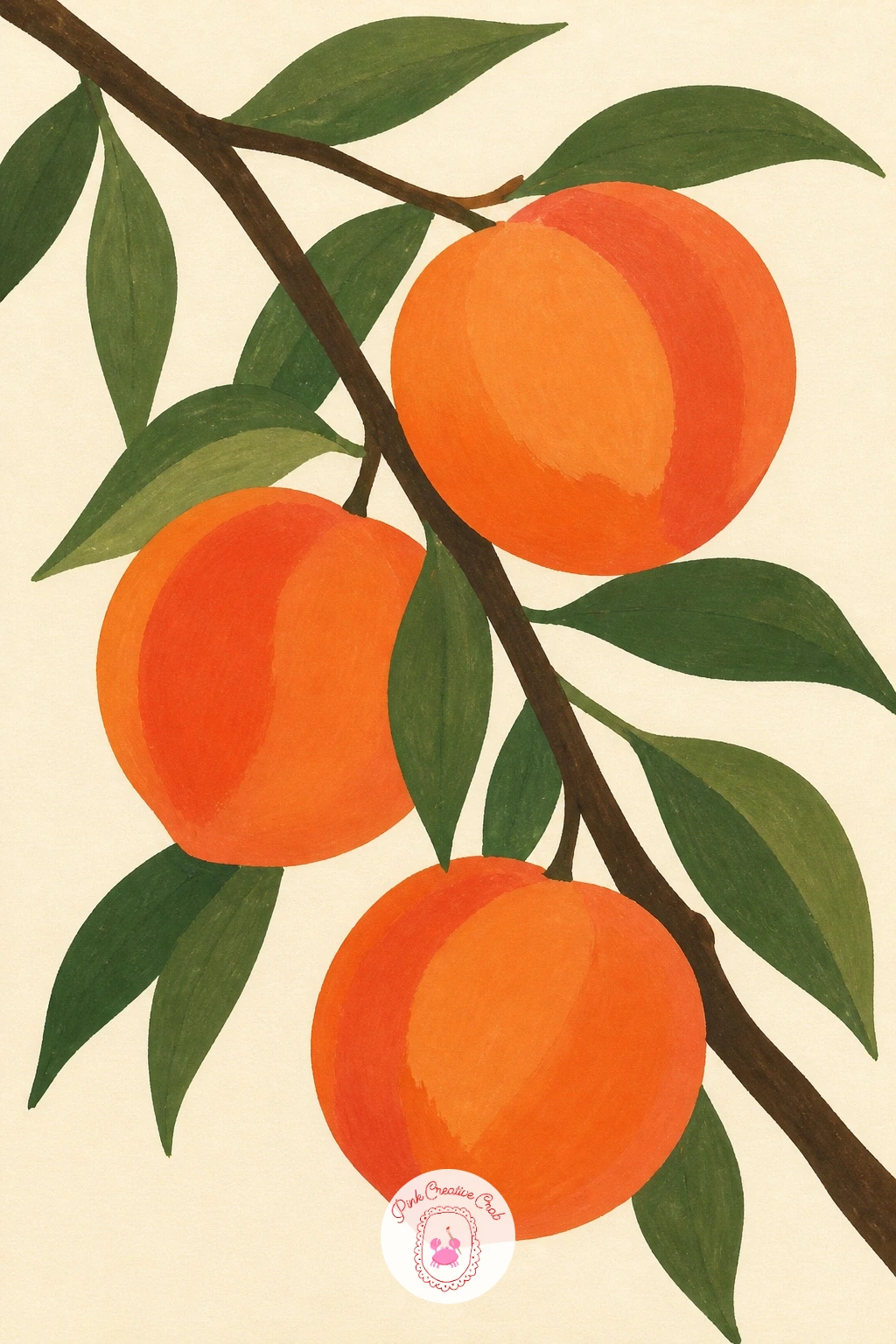 Peach Tree Branch — Bring in a peach tree branch next, a nice break from round fruit shapes into something more linear. Peach drawing