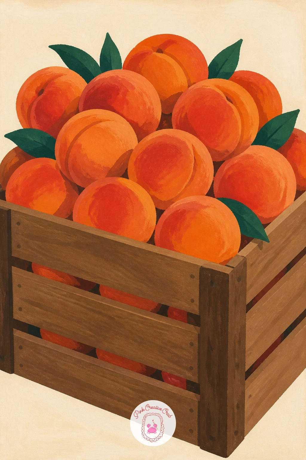 Crate of Peaches at a Farm Stand — Shift from the tree to a crate of peaches at a farm stand, a scene with a bit more structure to plan. Peach drawing