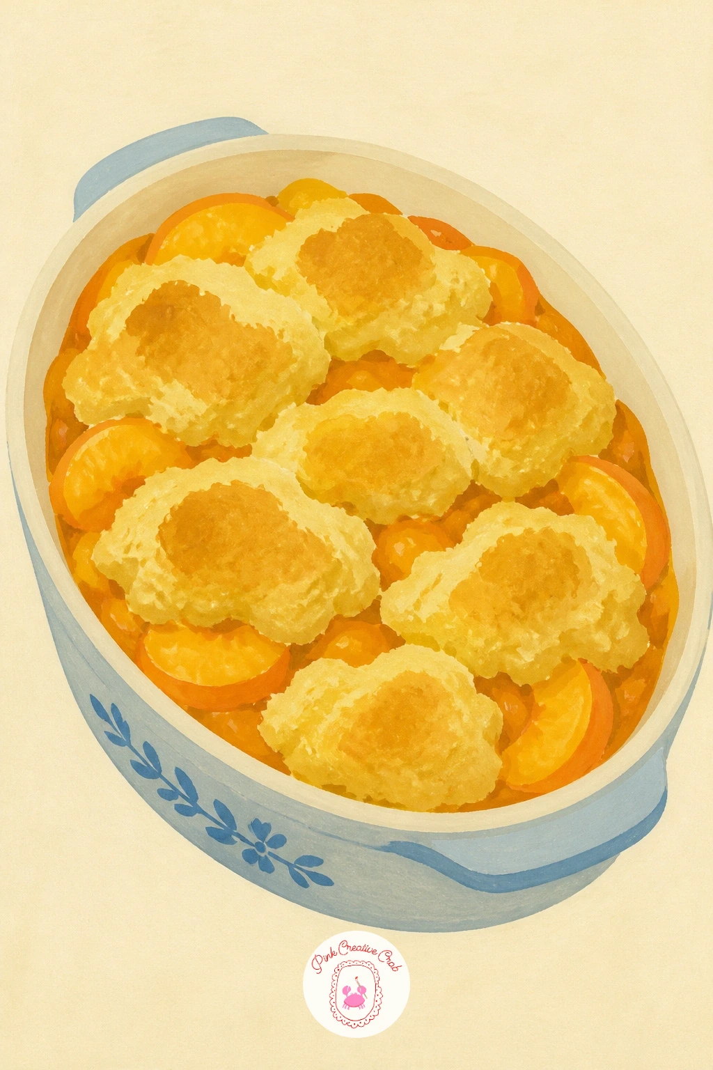 Peach Cobbler — Warm things up with a peach cobbler, a dish that gives you soft biscuit texture against smooth fruit filling. Peach drawing
