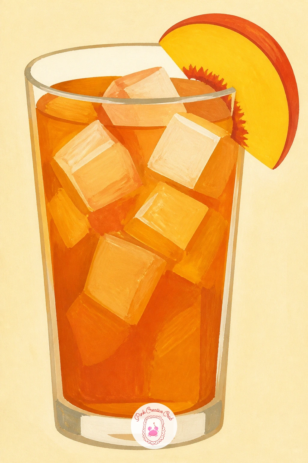 Glass of Peach Iced Tea — Cool off with a glass of peach iced tea, a good subject for practicing simple transparent shapes. Peach drawing