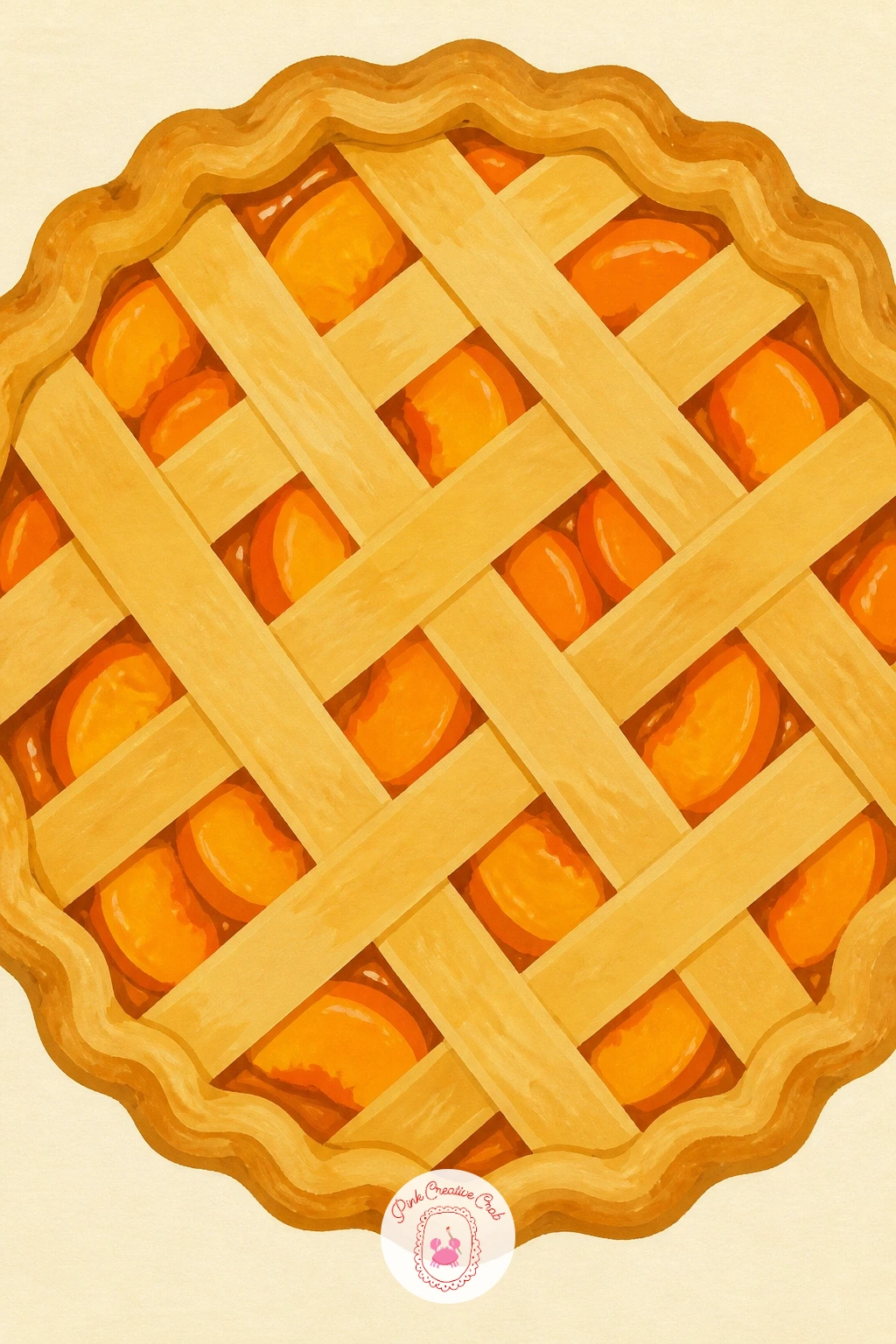 Lattice Peach Pie — Keep the kitchen theme going with a lattice peach pie, which builds nicely on the cobbler's biscuit texture from earlier. Peach drawing