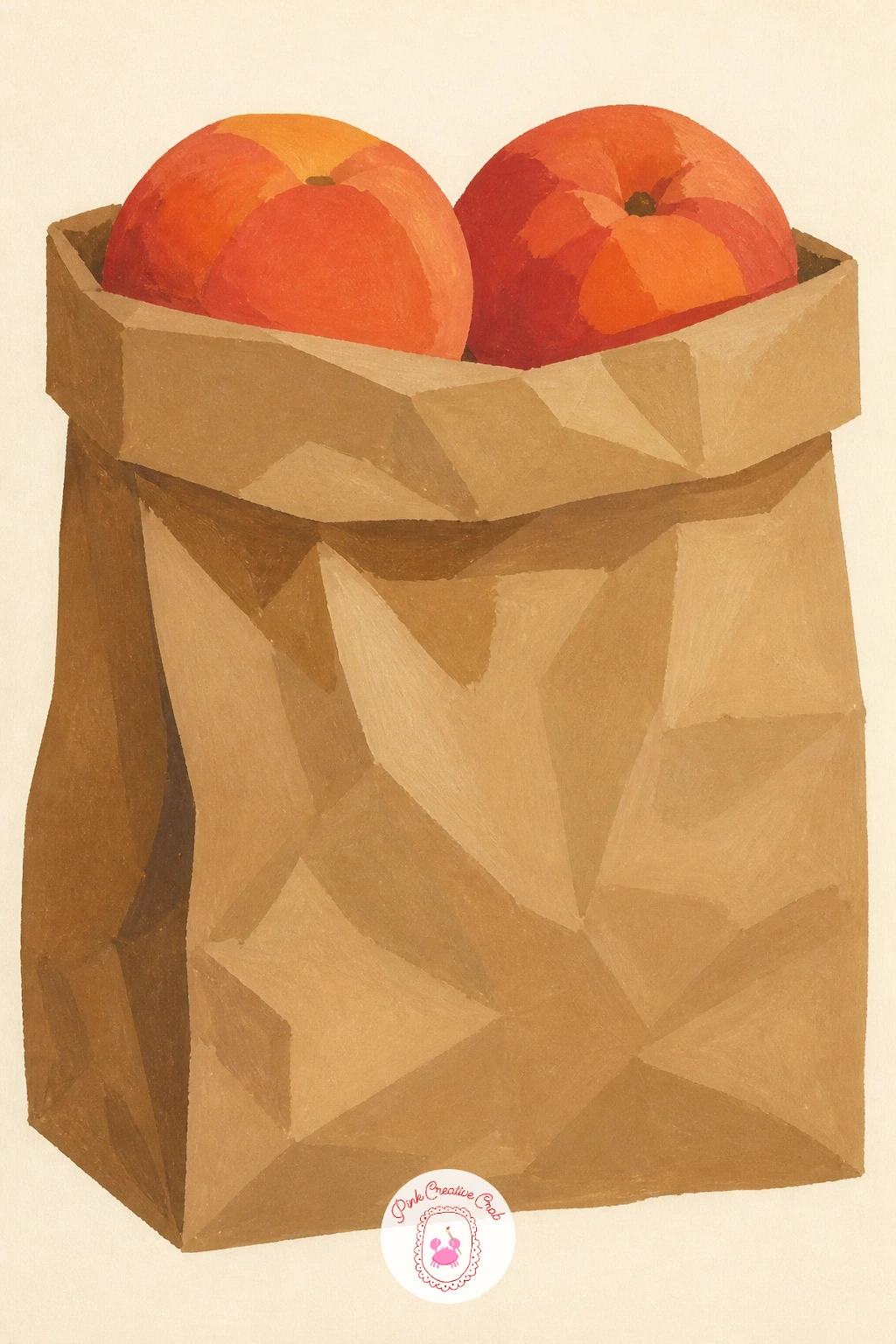 Peaches in a Paper Bag — Bring the orchard scene back to a smaller still life with peaches in a paper bag, a scene about soft crumpled edges rather than smooth
