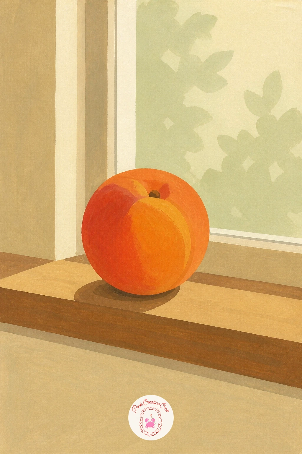 Peach on a Windowsill — Slow right down with a peach on a windowsill, a quiet scene about light more than action. Peach drawing