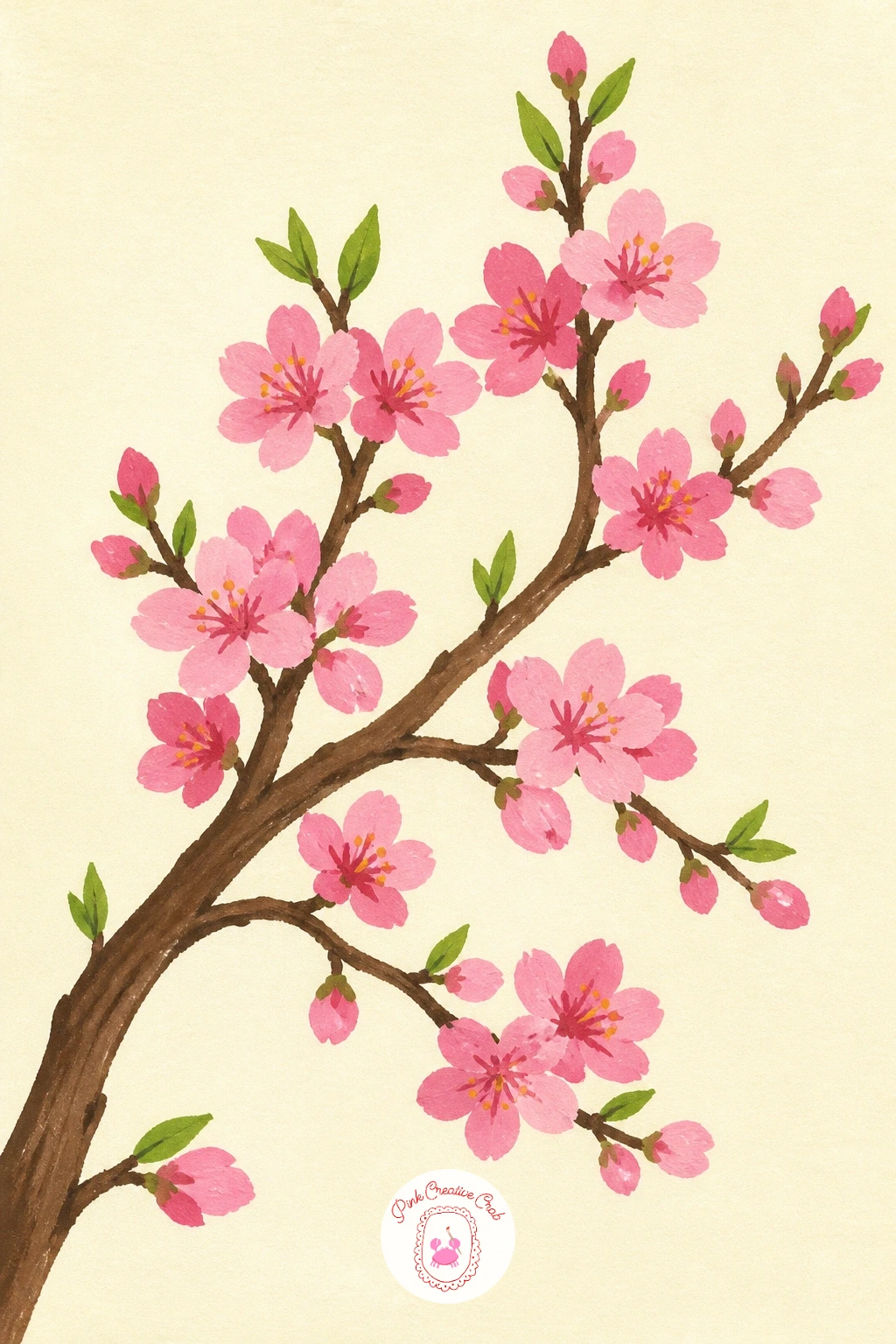 Peach Blossom Branch — Switch from fruit to flower with a peach blossom branch, a lighter spring feeling scene that pairs nicely beside the earlier fruiting