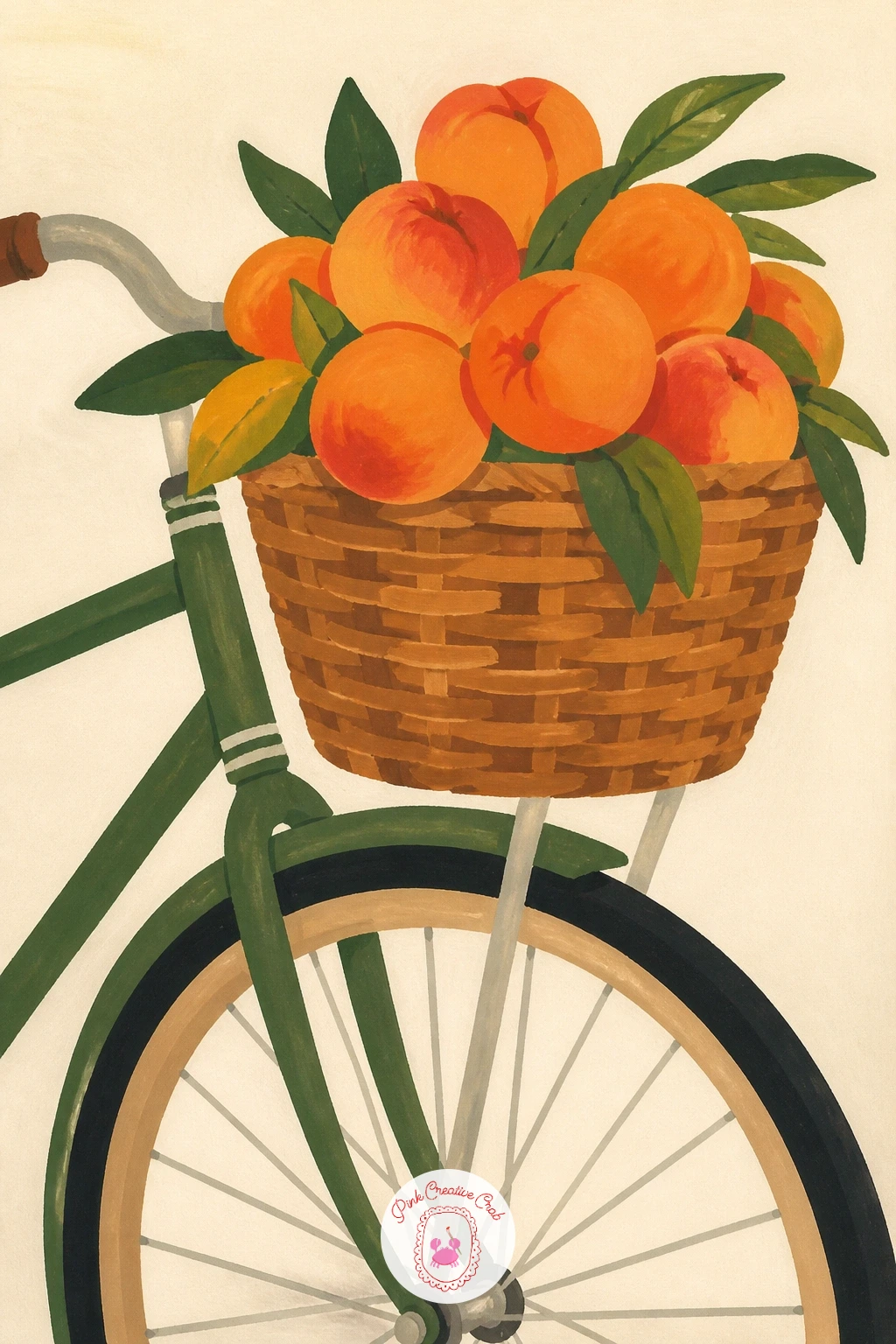 Basket of Peaches on a Bike — Give the market theme some movement with a basket of peaches on a bike, a scene combining two different object shapes in one