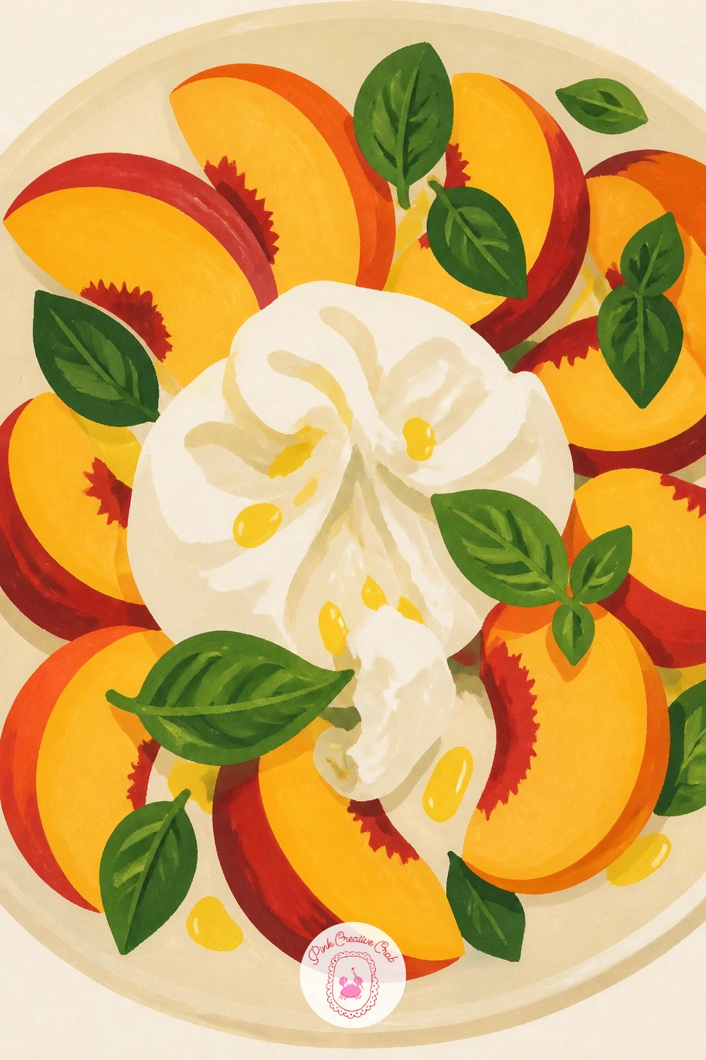 Peach and Burrata Salad — Bring something savory into the mix with a peach and burrata salad, a plate that mixes soft round cheese against sliced fruit and a