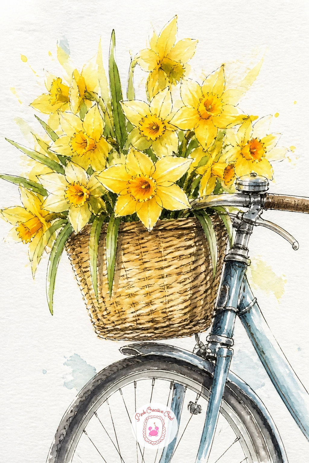 Daffodils In A Bike Basket — Give daffodil drawing a bit of narrative with daffodils spilling from a bike basket, which only needs the front wheel, handlebars