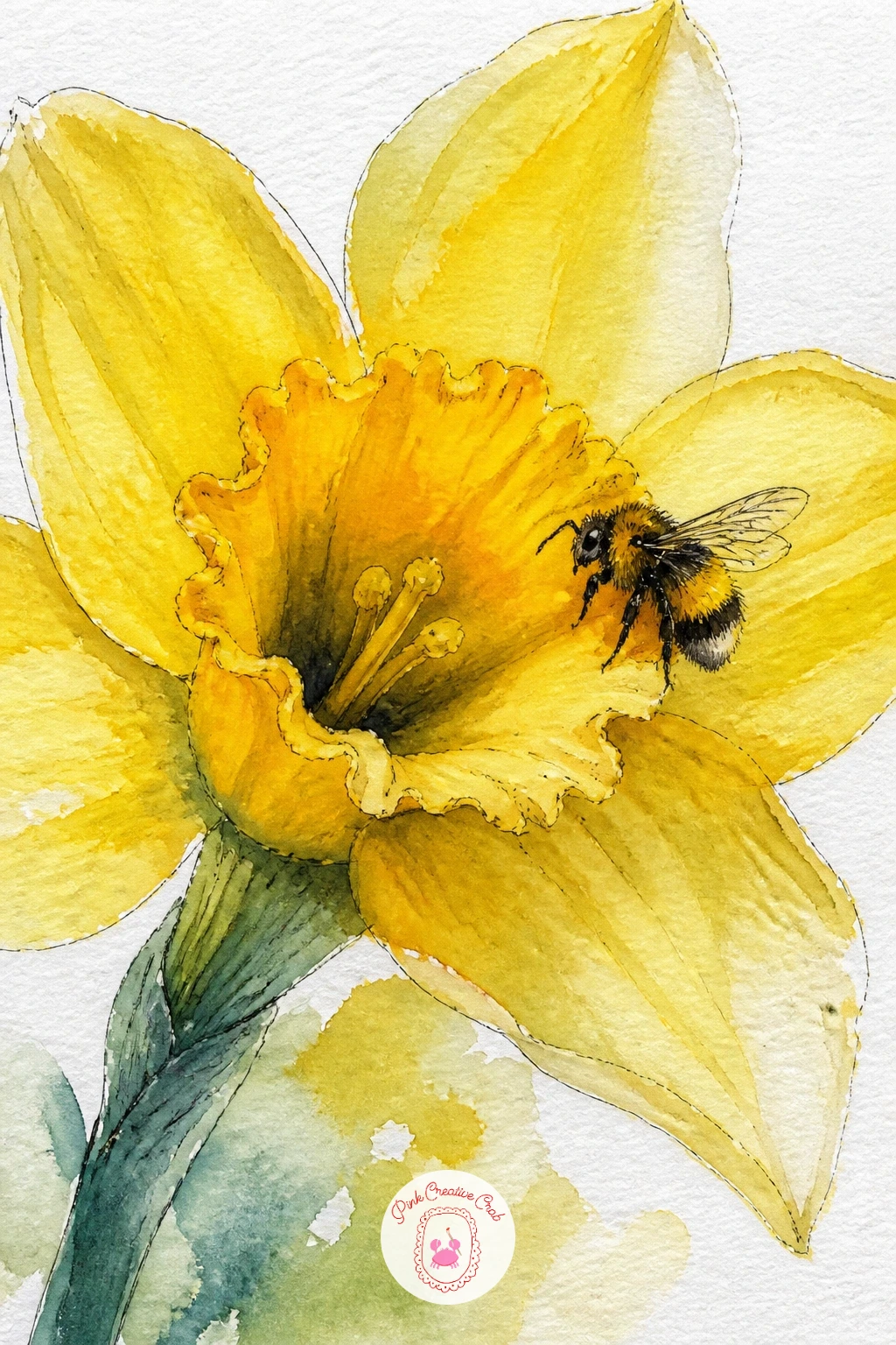 A Bee On A Daffodil — Bring a little life onto the page with a bee resting on a daffodil trumpet, a small addition that turns a flower study into a tiny story.