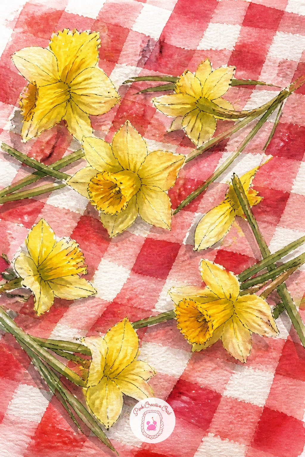 Daffodils On A Picnic Blanket — Spread daffodils across a checked picnic blanket for a sunny little scene that works well filling the whole page corner to