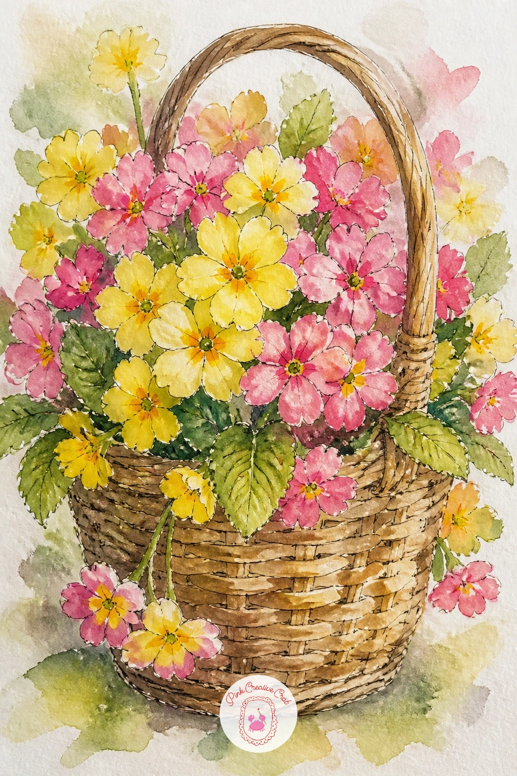 Primroses In A Basket — Gather a handful of primroses into a small woven basket for a cheerful, cottage garden feeling subject. Daffodil drawing
