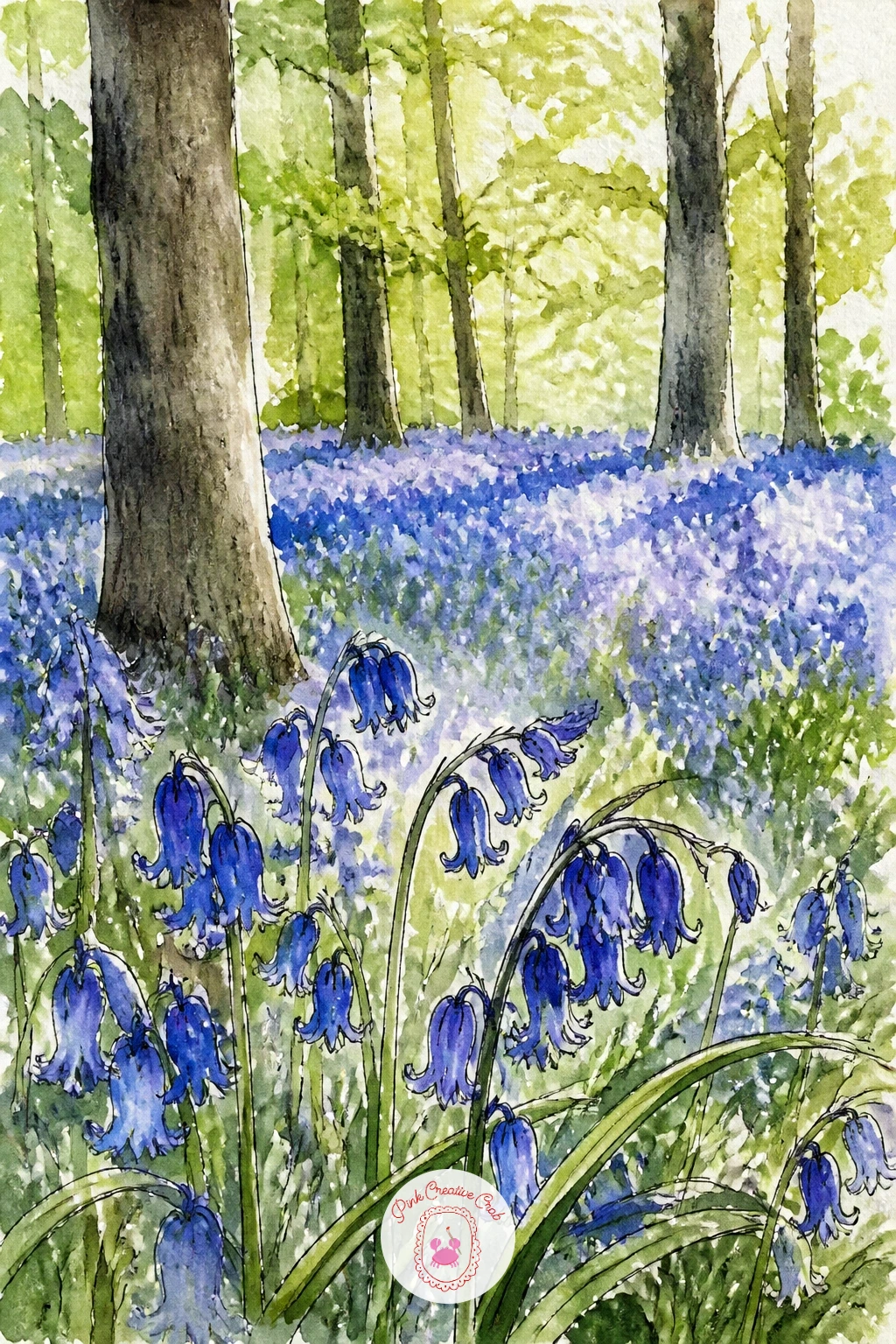 A Bluebell Wood — Step into a bluebell wood for one of the more atmospheric scenes on this list, where a carpet of blue flowers under a few tall tree trunks
