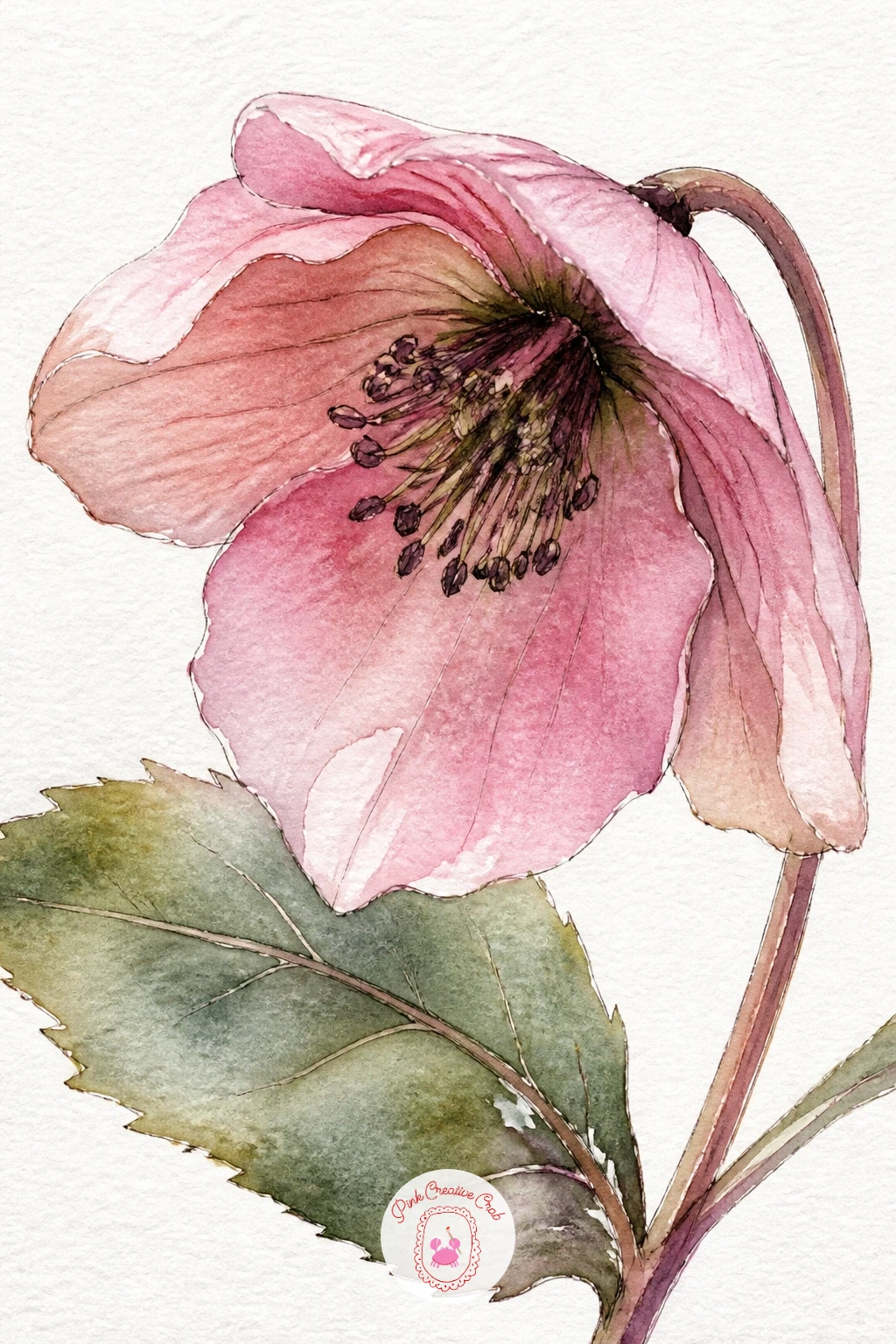 A Hellebore — Paint a single hellebore next, sometimes called the Lenten rose, whose nodding, slightly cupped flower head sits a little differently than