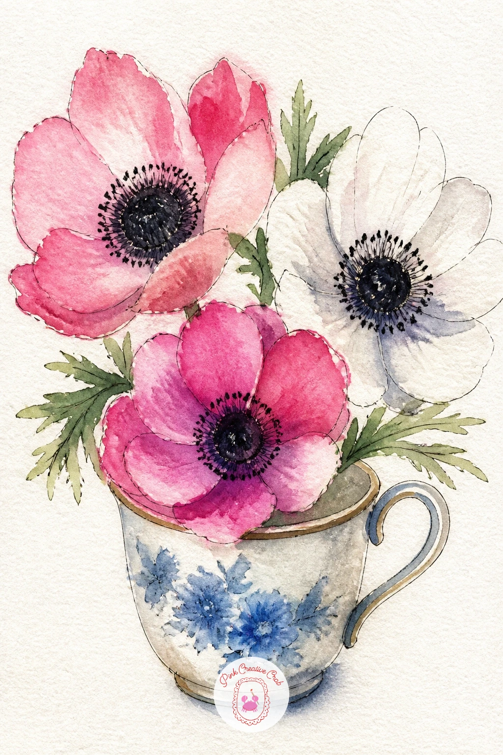 Anemones In A Cup — Place a small bunch of anemones in a teacup for a delicate subject with one of the most striking flower centers in this whole list.