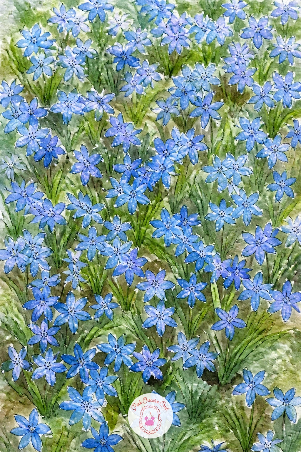 A Carpet Of Scilla — Paint a carpet of scilla next, the small star shaped blue flowers that often appear in sheets across lawns and woodland edges in early