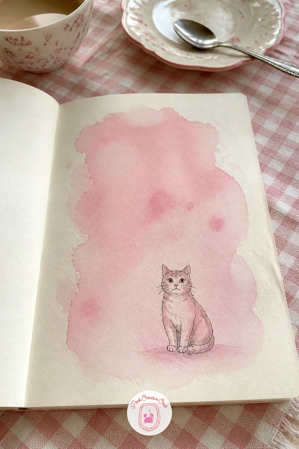 Pink Wash Cat — Start the whole list with the easiest trick in the book: wet a clean patch of your page with plain water, then drop in a pale pink watercolor
