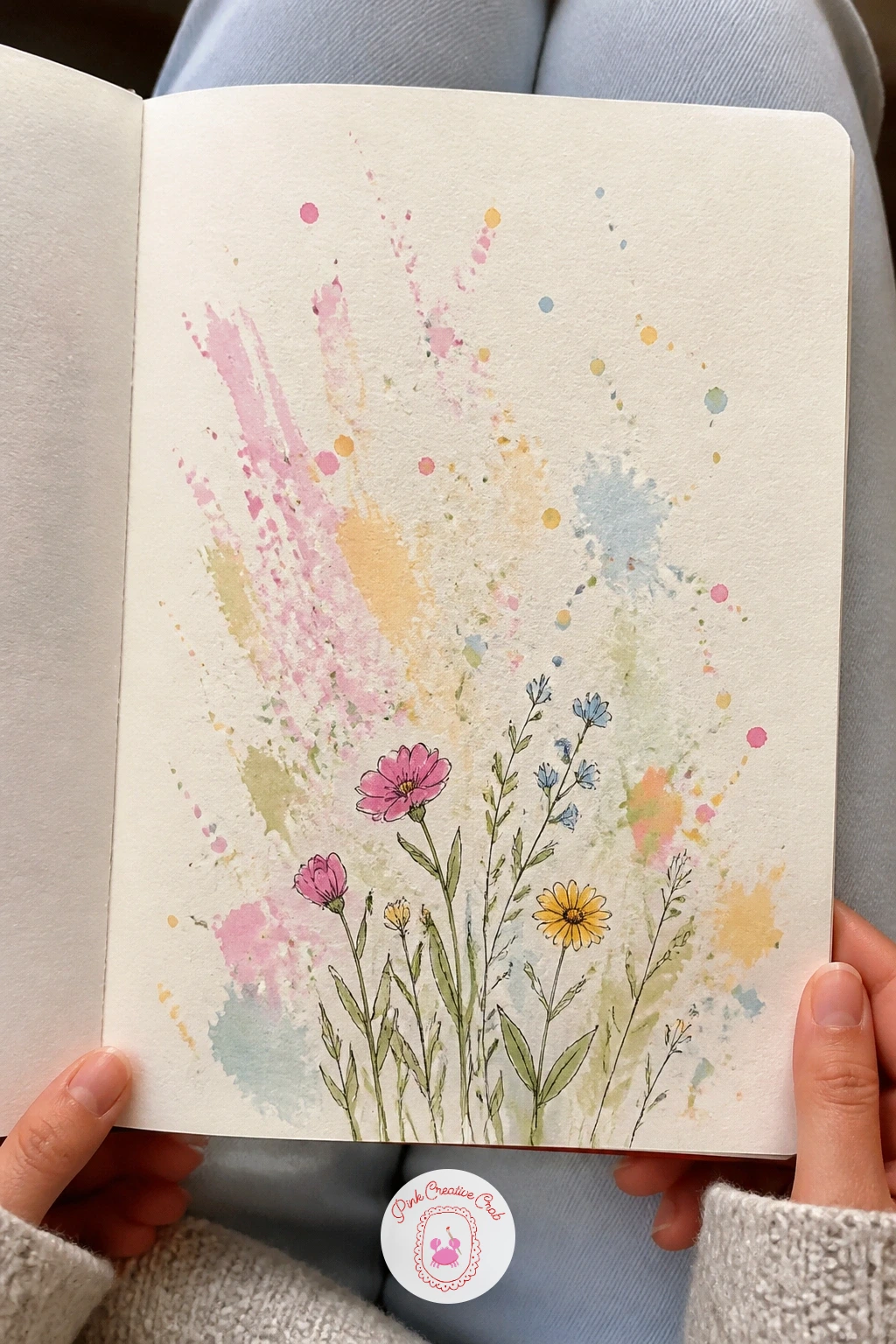 Splattered Flowers — Load an old toothbrush with thin watercolor and run your thumb back across the bristles to flick a loose spray of tiny dots across the
