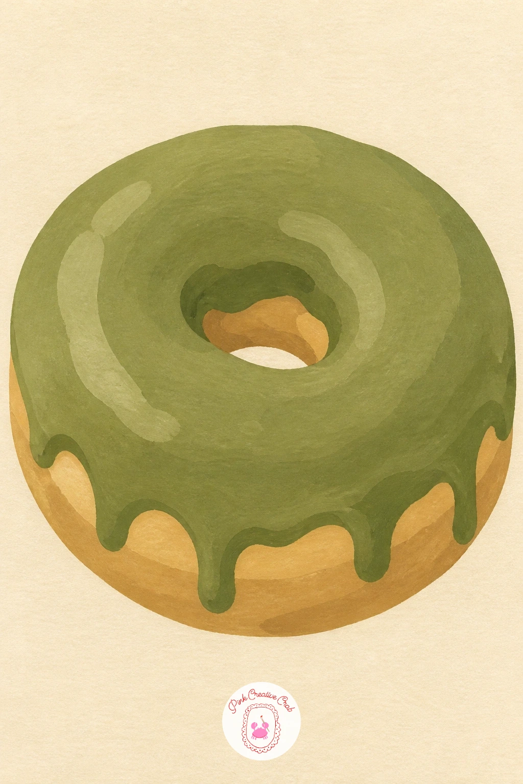 Matcha Donut — Bring in a calmer palette with a matcha donut, its glaze a soft earthy green that reads as a nice break from all the pink and red around it.