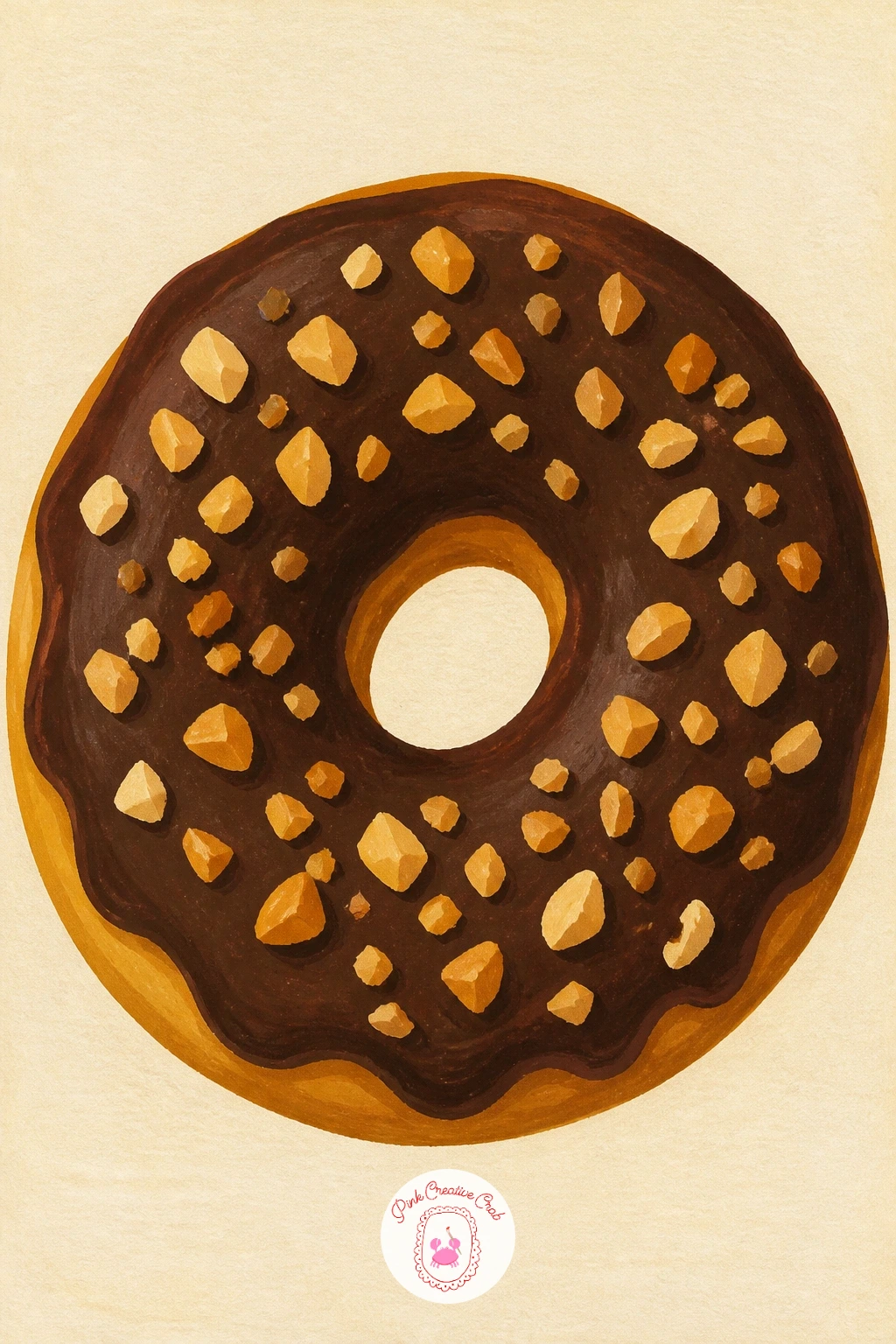 Chocolate Donut With Nuts — Roughen the surface up with a chocolate donut with nuts, its coating broken up by scattered chopped pieces across the top. Donut