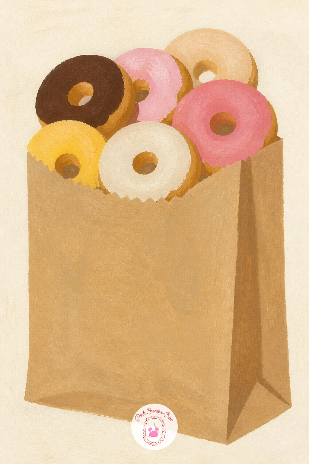 Mini Donuts in a Paper Bag — Go small with mini donuts in a paper bag, several tiny rings peeking out of the top of a simple brown paper bag folded open. Donut