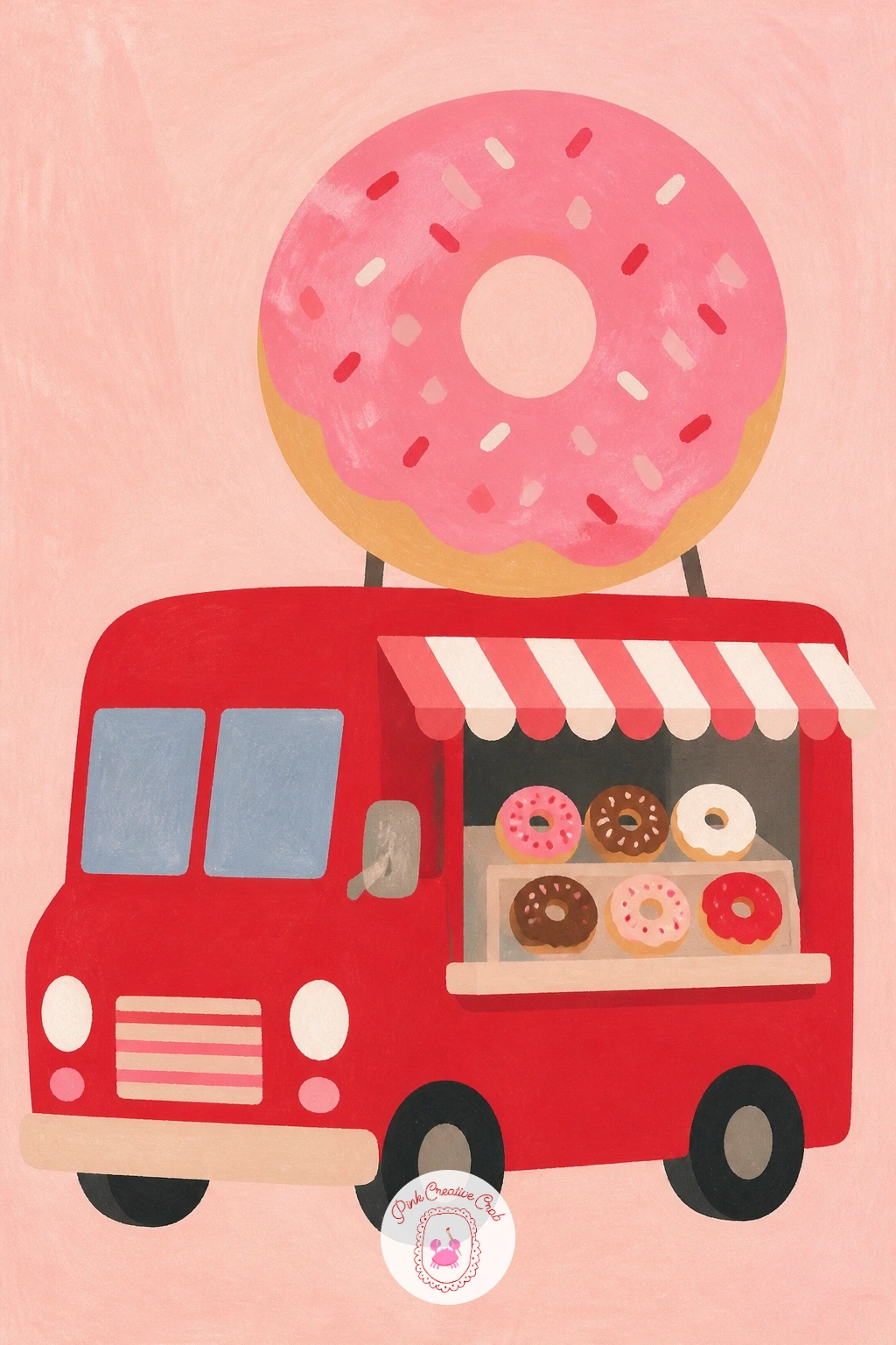 Donut Truck — Build a whole little vehicle with a donut truck, a food truck shape with a giant donut painted or mounted on its roof as a sign. Donut drawing