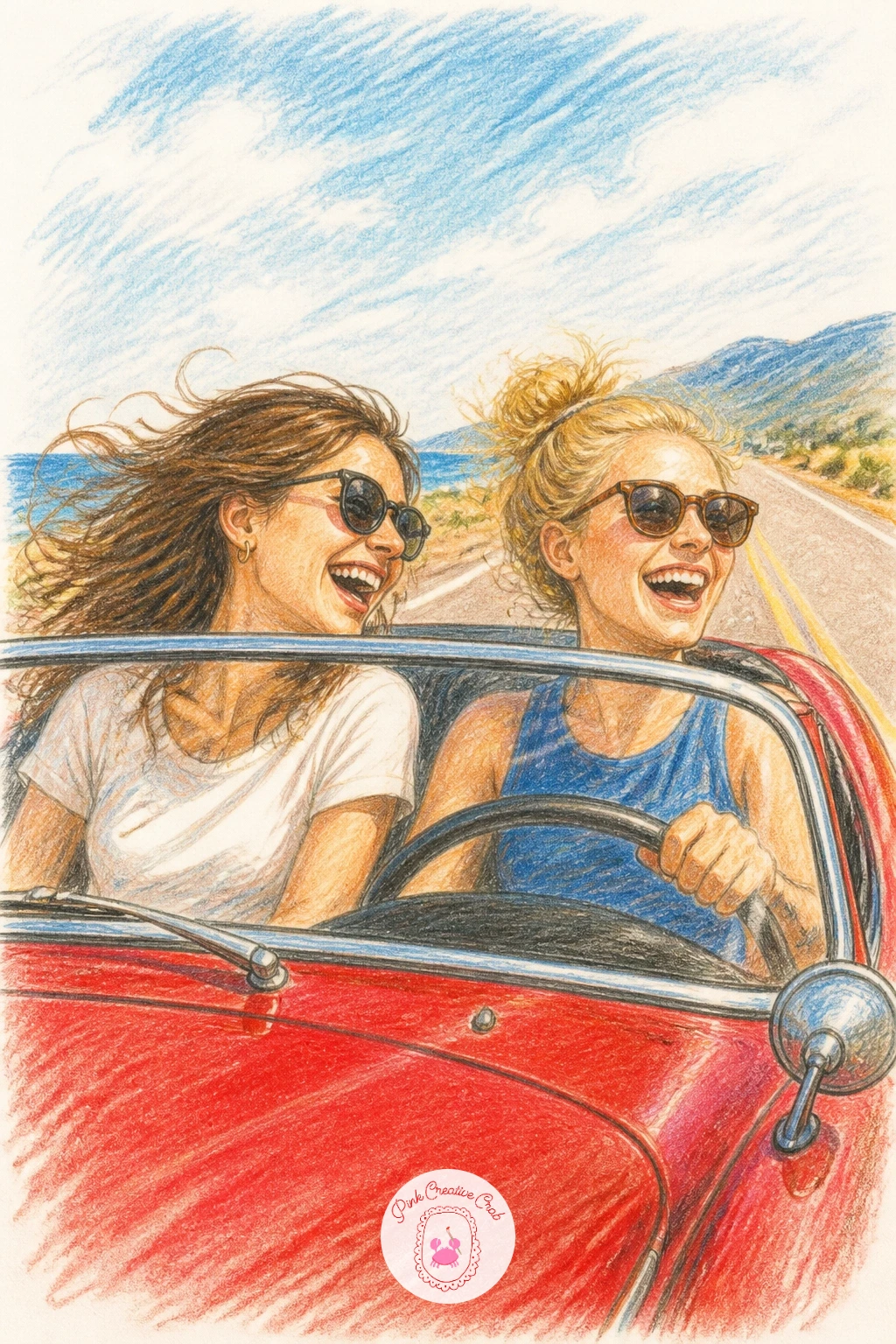 A Road Trip in a Convertible — From the kitchen to the open road, a convertible scene asks you to draw a car from a slight side angle, which is easier than it