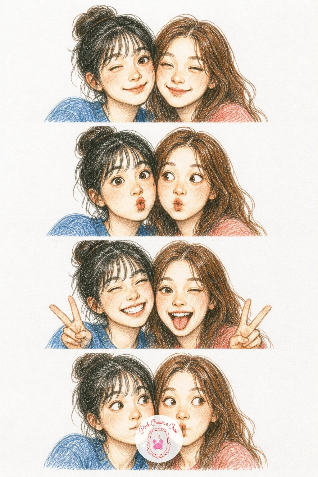 A Photo Booth Strip — Switch gears entirely with a photo booth strip, which gives you four tiny scenes to draw in the space of one normal portrait. Friends