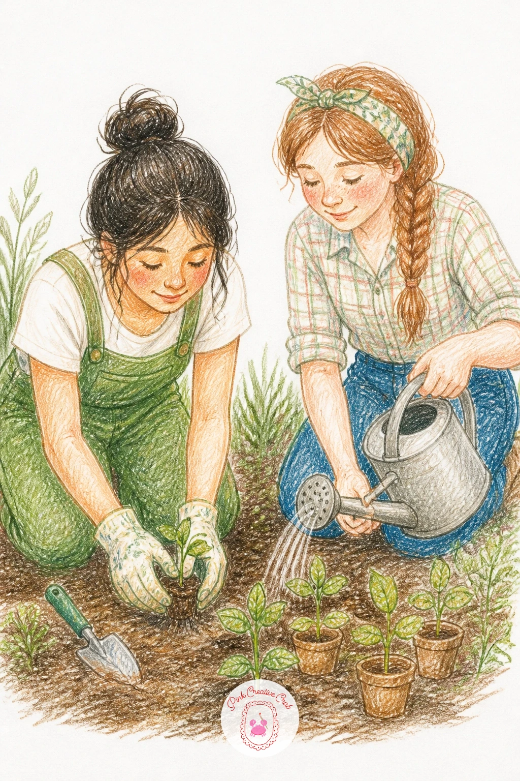 Gardening Side by Side — Trade the train window for a garden bed, since gardening side by side is a simple proportion exercise between kneeling figures and the