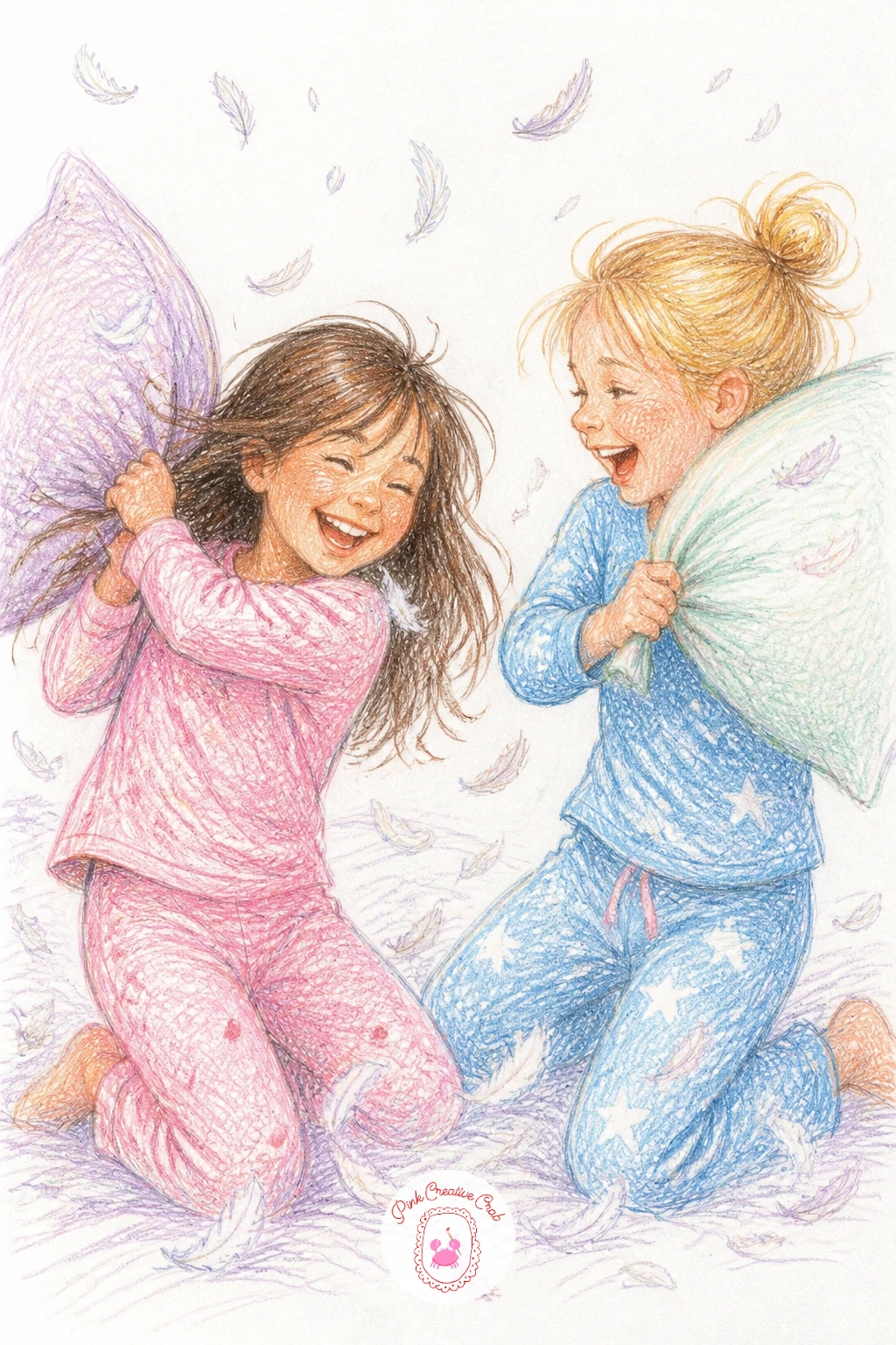 A Pillow Fight — Keep the playful chaos going with a pillow fight, a scene that needs the kneaded eraser more than any pencil in your box. Friends drawing