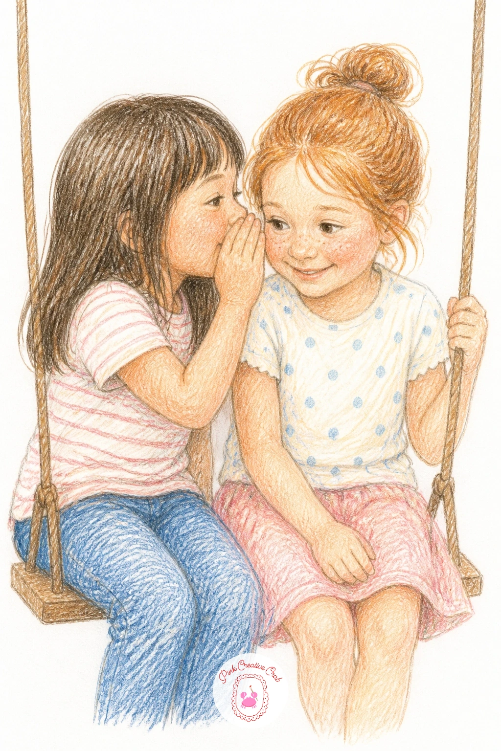 Sharing Secrets on a Swing — Settle into a quieter mood with sharing secrets on a swing, which depends entirely on getting the chain and seat angle believable.