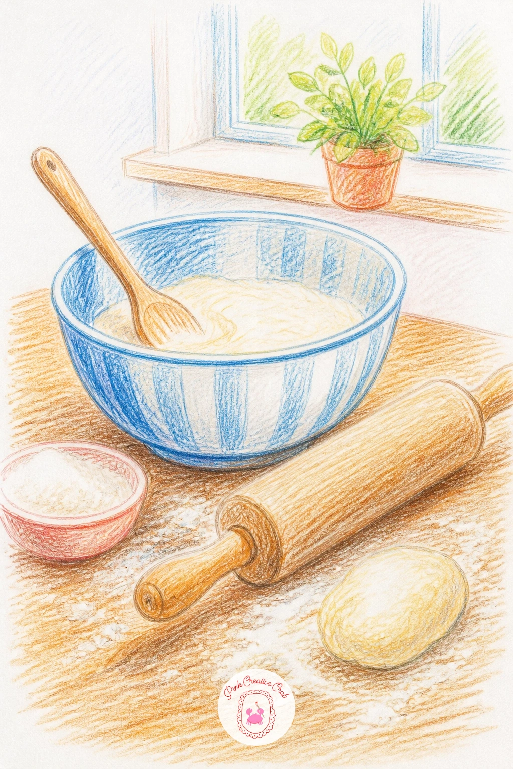 Kitchen on Baking Day — A kitchen on baking day gives you a busy little scene, so decide on one clear focal point before anything else, usually a mixing bowl